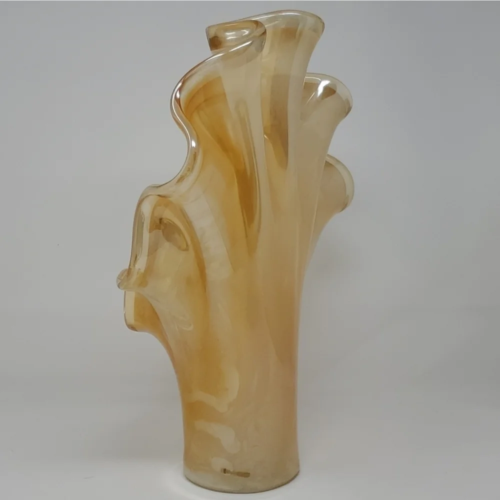 Vintage Murano Art Glass Vase Peach Pearl Clam Shell 17